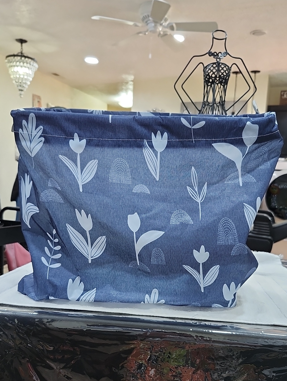 Blue Floral Collapsible Canvas Storage Basket